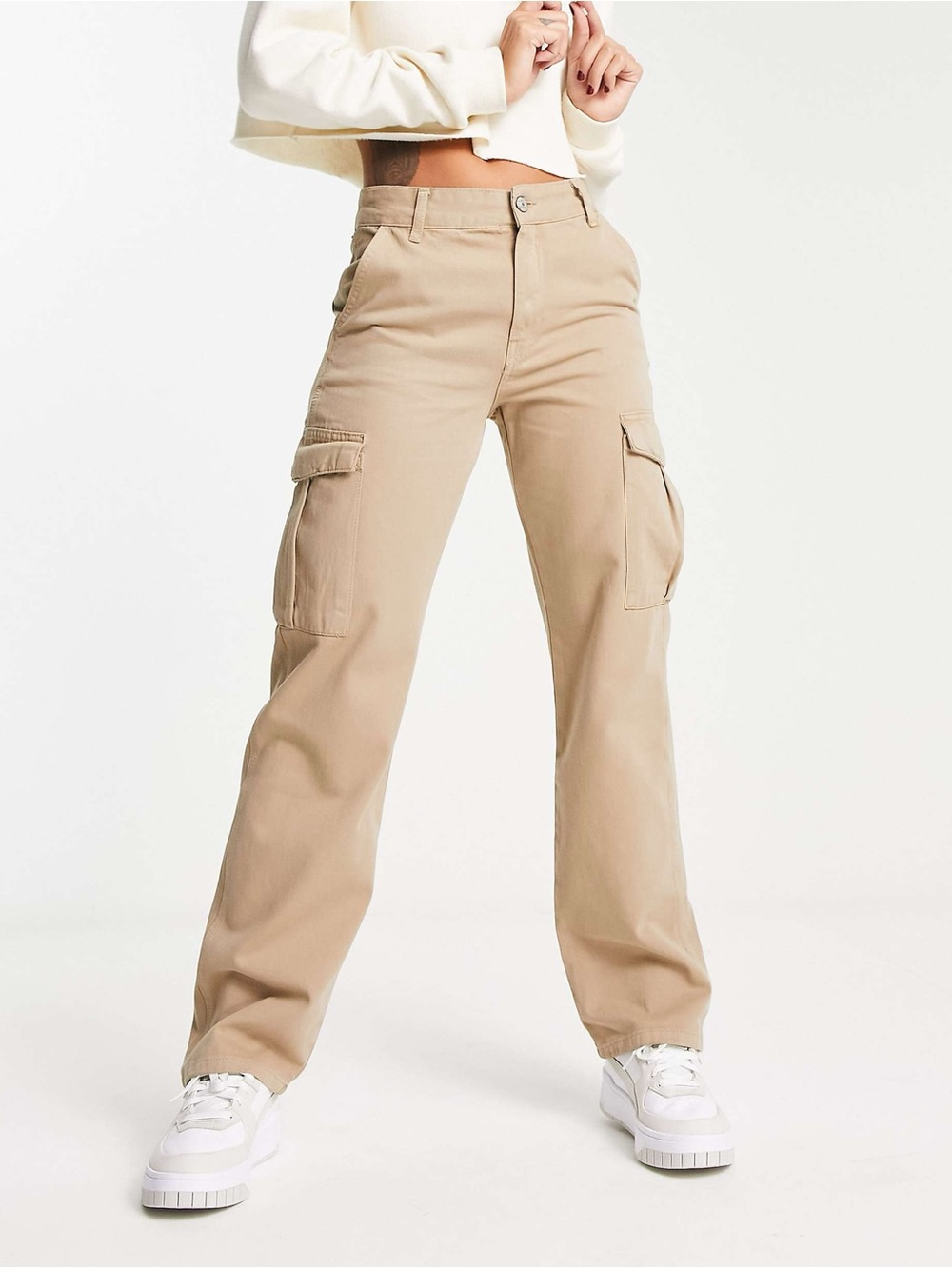 Pull&Bear Size 6 Straight Leg High-Waisted Cargo Pants